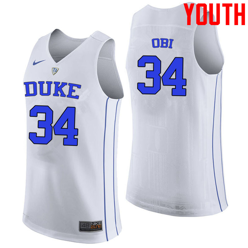Youth #34 Sean Obi Duke Blue Devils College Basketball Jerseys-White - Click Image to Close